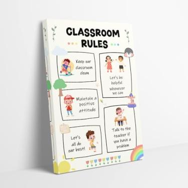 Imagem de Kpasnd Pôster colorido de regras de sala de aula, pôster educativo, motivacional, motivacional, decoração de parede, pré-escolar, decoração de jardim de infância para crianças