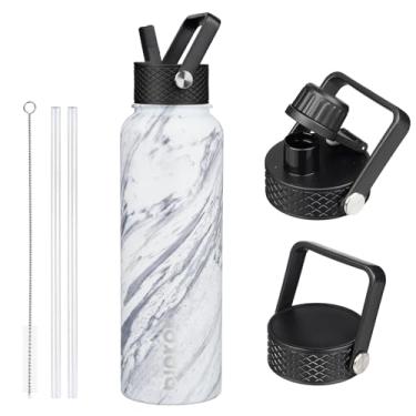 Imagem de BJPKPK Garrafas de Água Isoladas com Tampa de Palha, Aço Inoxidável 18/8 de 1,2 L, 3 Tampas, Sem BPA, Garrafa Térmica à Prova de Vazamento para Esportes e Academia - Carrara