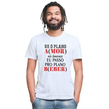 Imagem de Camiseta Plano Amor e Beber Carnaval Personalizada, Branco, Plus Size 