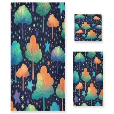 Imagem de xigua Conjunto de toalhas de banheiro de árvores de desenho animado absorvente macio 3 peças toalha de banho toalha de mão toalhas decorativas para banheiro, academia, hotel, praia, piscina