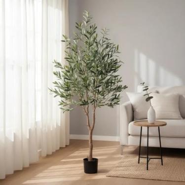 Imagem de Árvore Artificial Oliveira Grande Realista Com 1.80m Para Decoração, Plantas Artificiais para Decorar Varios Ambientes, Fácil Montagem, Decoração Elegante.(Com Vaso Decorativo)