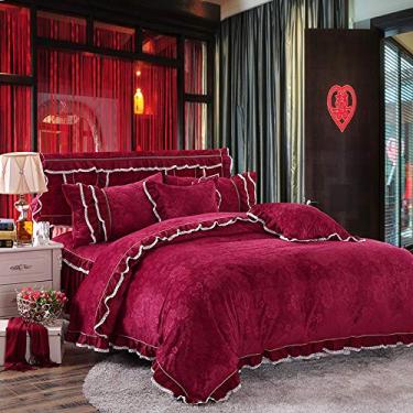 Imagem de Conjunto de capa de edredom de tecido quente em relevo, saia para cama com babados, 4 peças King Size 4 peças (5 King Size 6 peças)