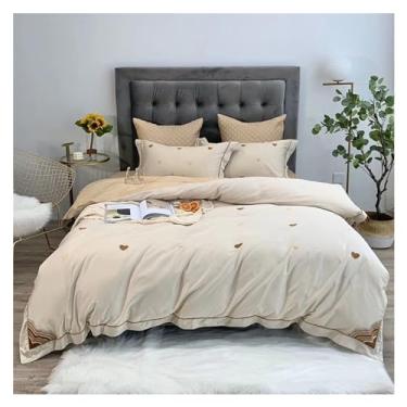 Imagem de x3anggyt5 Conjunto de edredom Love Cotton 4 peças, bordado moderno leve luxo pequeno perfumado algodão vento conjunto de edredom (cama de 1,5 m - 200 x 230 cm)