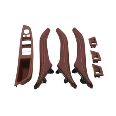 Imagem de 7 pçs motorista da mão esquerda lhd interior do carro esquerda direita puxador da porta de couro conjunto conjunto Compatível com bmw série 5 f10 f11 523i 525i 528i(A RedBrown-7PCS)