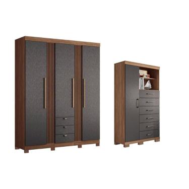 Imagem de Guarda Roupa 2 Peças (1guardaroupa+1cômoda) Qc258 Jatobá/grafite - Santos Andirá