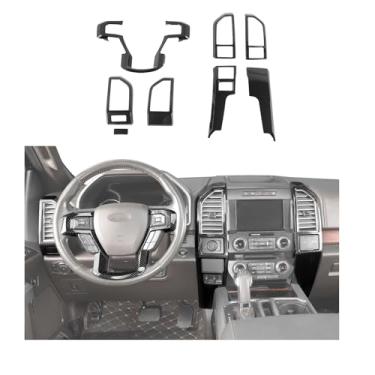 Imagem de 8 peças de kits de acabamento interno de fibra de carbono adequados para Ford F150 2015-2020 acessórios de decoração de interiores painel de controle central para ventilação de ar esquerdo e direito