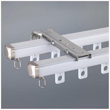 Imagem de Varão de cortina duplo de 3 m - suporte de teto e parede, trilho romano deslizante, trilho divisor de quarto com rolos silenciosos, fácil instalação sem perfuração (branco)