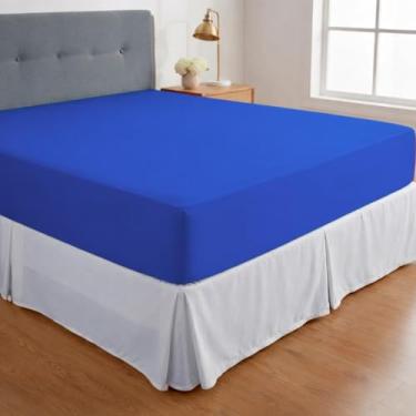 Imagem de Lençol Queen Avulso Com Elástico Liso Malha 100% Algodão Resistente Com Toque Macio Respirável Cozzilar (Azul Bic)