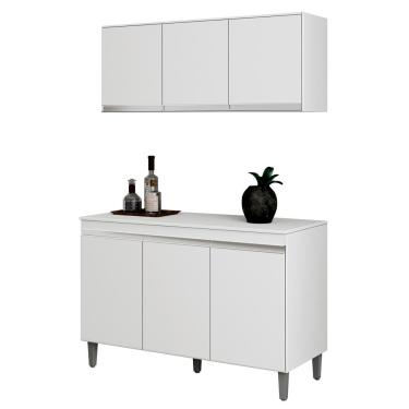 Imagem de Armário Aéreo e Balcão Gabinete Cozinha Manu 120cm Com Tampo 3 Portas Branco - Desk Design