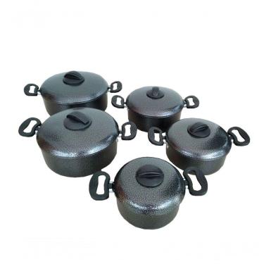 Imagem de Jogo De 5 Panelas Alumínio Preta Craqueada Extang Promoção