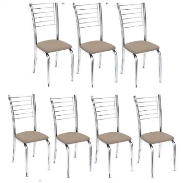 Imagem de Kit 7 Cadeiras De Jantar Lara Cromada Para Cozinha Suede Bege - Aurora Line