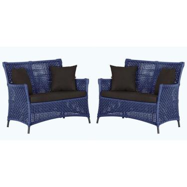 Imagem de 2 Sofás área Externa Igapó Alumínio Preta Corda Náutica E9 Azul