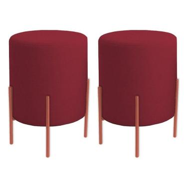 Imagem de Kit 2 Puffs Orgânicos Veludo Thor Com Pés De Ferro Rosê - 7 Decor Bordo