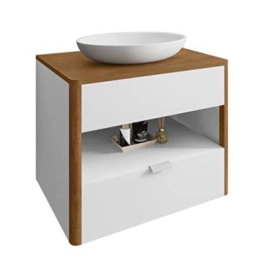 Imagem de Gabinete Armario Banheiro Santorini com 1 Gaveta e Cuba Luna Branco/naturale