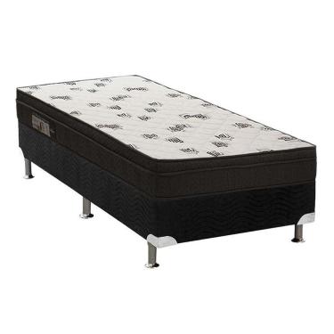 Imagem de Cama Box Solteiro: Colchão Espuma D45 Ortobom Light Ortopilow + Base Crc Suede Black(88X188)