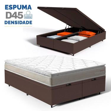 Imagem de Cama Box Baú com Colchão de Espuma D45 Pillow Top Ortopédico Domo Queen 158cm