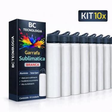 Imagem de Kit 10x Garrafa de Alumínio Branca com Tampa Sport para Sublimação 600
