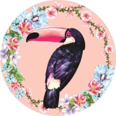 Imagem de Painel de Lona Redondo Tucano Aquarela Rosa - Fabrika de Festa, 200x20