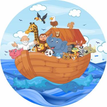 Imagem de Painel de Lona Redondo Arca de Noé Navegando - Fabrika De festa, 200x2