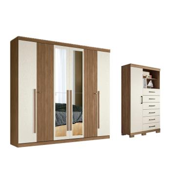 Imagem de Quarto Completo Modu 2 Peças (1GuardaRoupa+1Cômoda) QC364 Jatoba/Areia - Santos Andirá