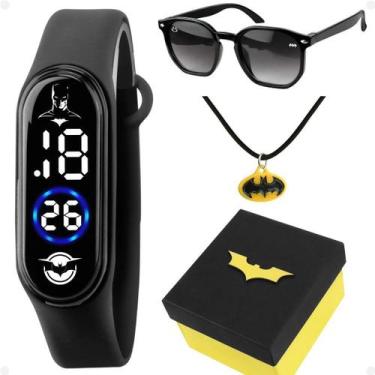 Imagem de Relogio Infantil Digital Batman + Oculos Sol + Colar Preto - Orizom