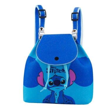Imagem de Mini Mochila Azul Stitch Sentado 19X9X19Cm - Disney