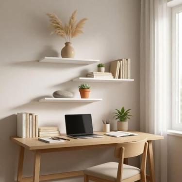 Imagem de Kit 3 Prateleiras Parede 60cm MDF Nicho Sala Quarto Cozinha Cor:Branco