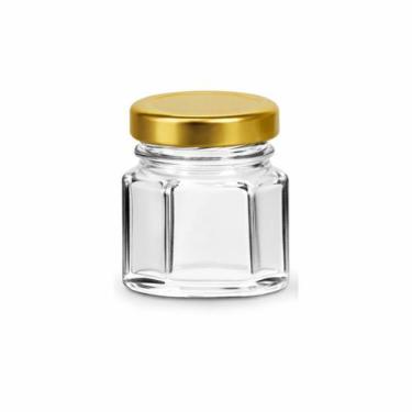 Imagem de Kit 10 Potes de Vidro 40g Sextavado com Tampa Metal para Geleias e Vel