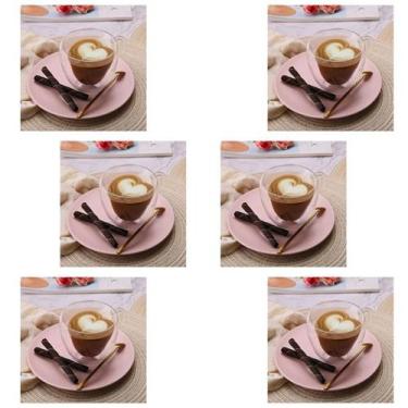 Imagem de Kit 6 Xícaras Café Vidro Com Parede Dupla Coração 80ml Transparente Vi