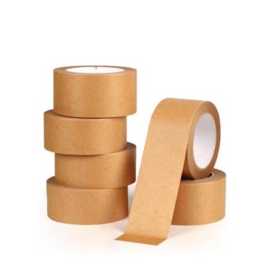 Imagem de Kit 6 Rolos Fita Adesiva Kraft Crepe Caixa Embalagem Ecommerce 50M Papel Crepado Extra Forte Larga 50Cm Marrom