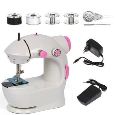 Imagem de Mini Maquina De Costura Eletrica Bivolt Portatil Reta Com Pedal Kit Bobinas Agulha Domestica