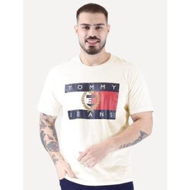 Imagem de Camiseta Tommy Jeans Masculina Regular Crest Flag Off-White-Masculino