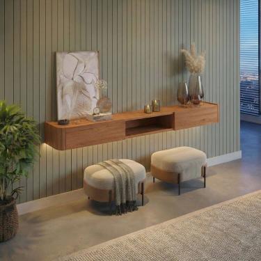 Imagem de Aparador Suspenso Apolo 100% Mdf 2 Gavetas 180cm com Led Naturale