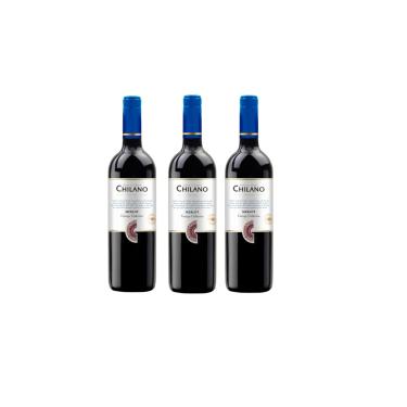 Imagem de Kit Vinho Chilano Merlot Tinto Seco Chileno 750ml 3 unidades
