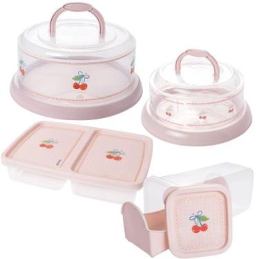 Imagem de Kit Boleira Rosca, Queijeira Rosca, Porta Torradas com Gaveta Deslizan