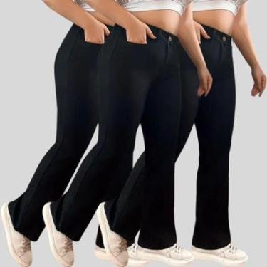 Imagem de Kit 3 Calças Flare Jeans Plus Size Tex Jeans Confortavel e Elegante Feminina-Feminino
