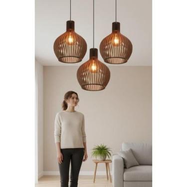 Imagem de Lustre Pendente MDF Marrom 3 Peças - Decoração Elegante - Congratulati