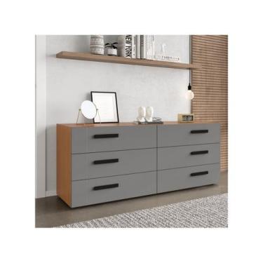 Imagem de Cômoda de Quarto Lisboa c/ 6 Gavetas Freijo/Cinza - Politorno, Freijó 