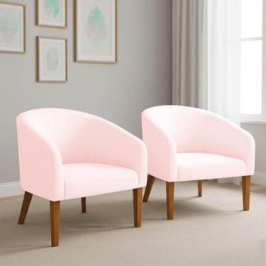Imagem de Poltrona Sala Decorativa Kit 2 Stella Pé Madeira Trapézio Castanho Sue