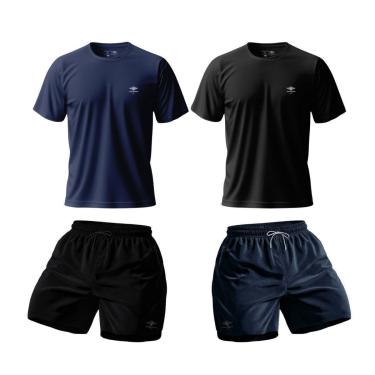 Imagem de Kit 2 Masculino Camisetas Dry Academia E 2 Shorts Mauricinhos Treino Praia Verão Básico...