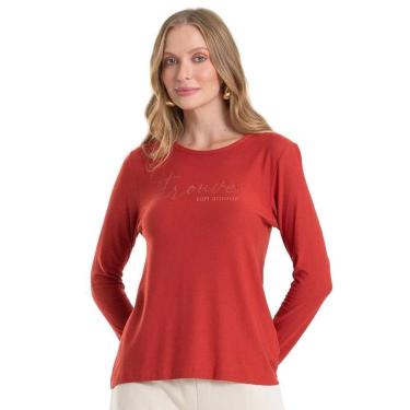 Imagem de Blusa Feminina Rovitex Estampa Escrita Manga Longa Telha-Feminino