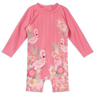 Imagem de Macacão de Natação Infantil Feminino Rosa Flamingo - Carinhoso, 1