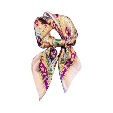 Imagem de Lenço Quadrado Pequeno Feminino De Cetim Com Estampa Paisley, Fino, Pa