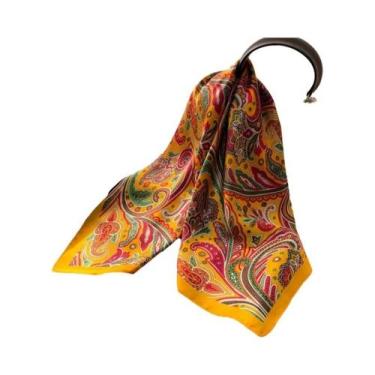 Imagem de Lenço Quadrado Pequeno Feminino De Cetim Com Estampa Paisley, Fino, Pa