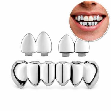 Imagem de Grillz 6 Dentes Dourado Prateado Inferiores 2 Pares Superiores - Wb, P