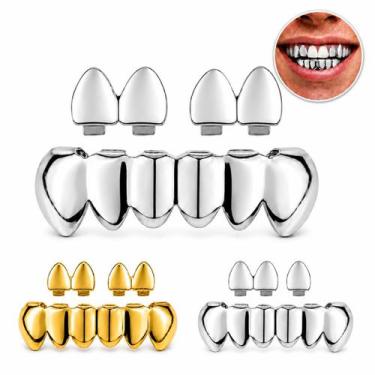 Imagem de Kit Grillz Inferior 6 Dentes Com 2 Pares Duplo Superior - WB, Prateado