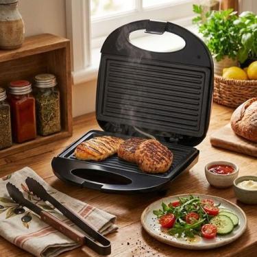 Imagem de Sanduicheira Grill Elétrica 750W Antiaderente Prensa Dupla 2em1 Sandui