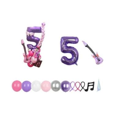 Imagem de Conjunto De Balões De Guitarra Roxa 59 Peças Números De 1 a 9 Tema Mus
