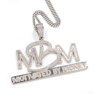 Imagem de Colar ICEDIAMOND 14K Grande Diamante MBM Motivado Por Dinheiro, Pingente de Strass Bling de Gelo com Corrente de Tênis, Jóias Hip Hop para Homens Mulheres (White,28''Curb)
