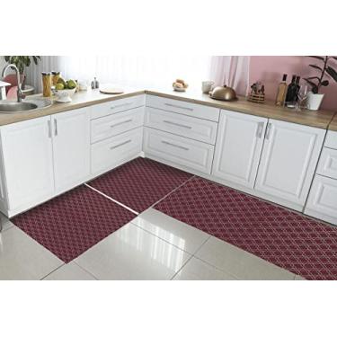 Imagem de Jogo de Cozinha Tapete+ Passadeira 3 peças Londres Vinho/Cru Antiderrapante